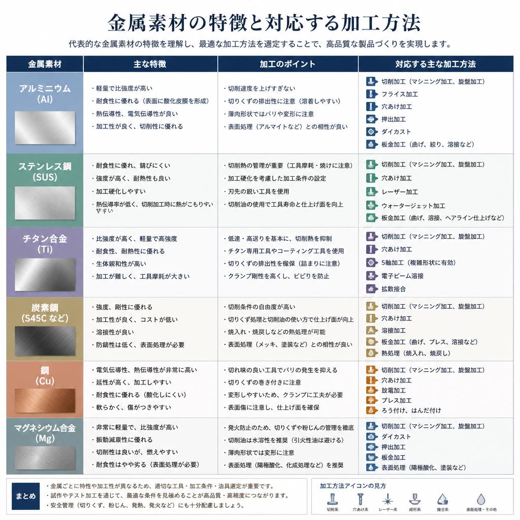 2. 取り扱う金属素材と加工方法
